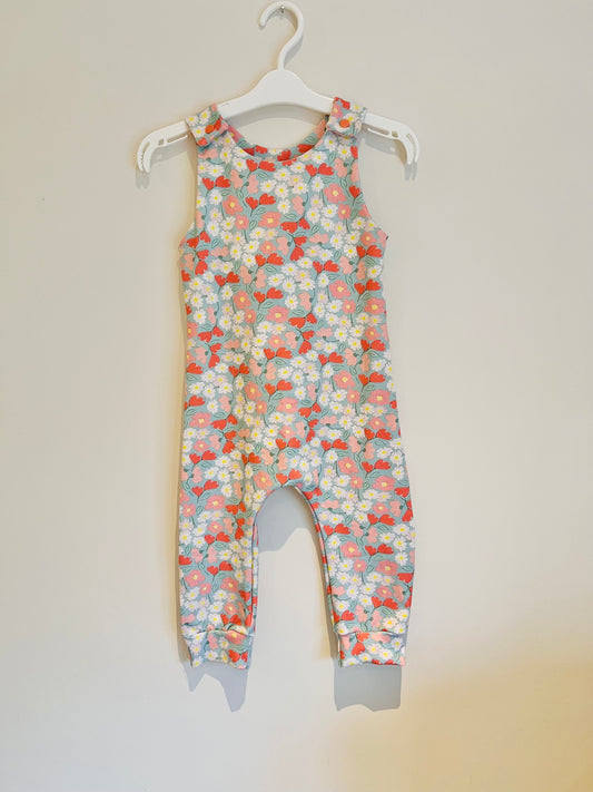 Peach and Pink Flower Print Romper